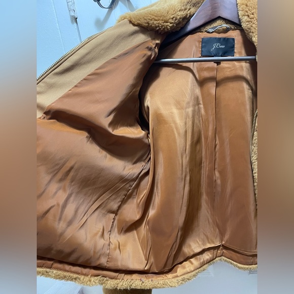 J Crew Teddy Bomber Jacket Coat Cognac L Large - Picture 3 of 5